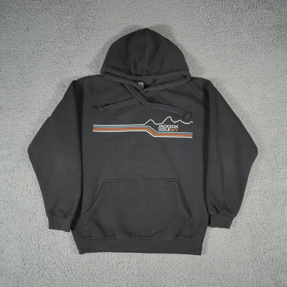 Jackson Hole Wyoming Hoodie‎ Size Small Faded Black Sweatshirt Ouray Sportswear